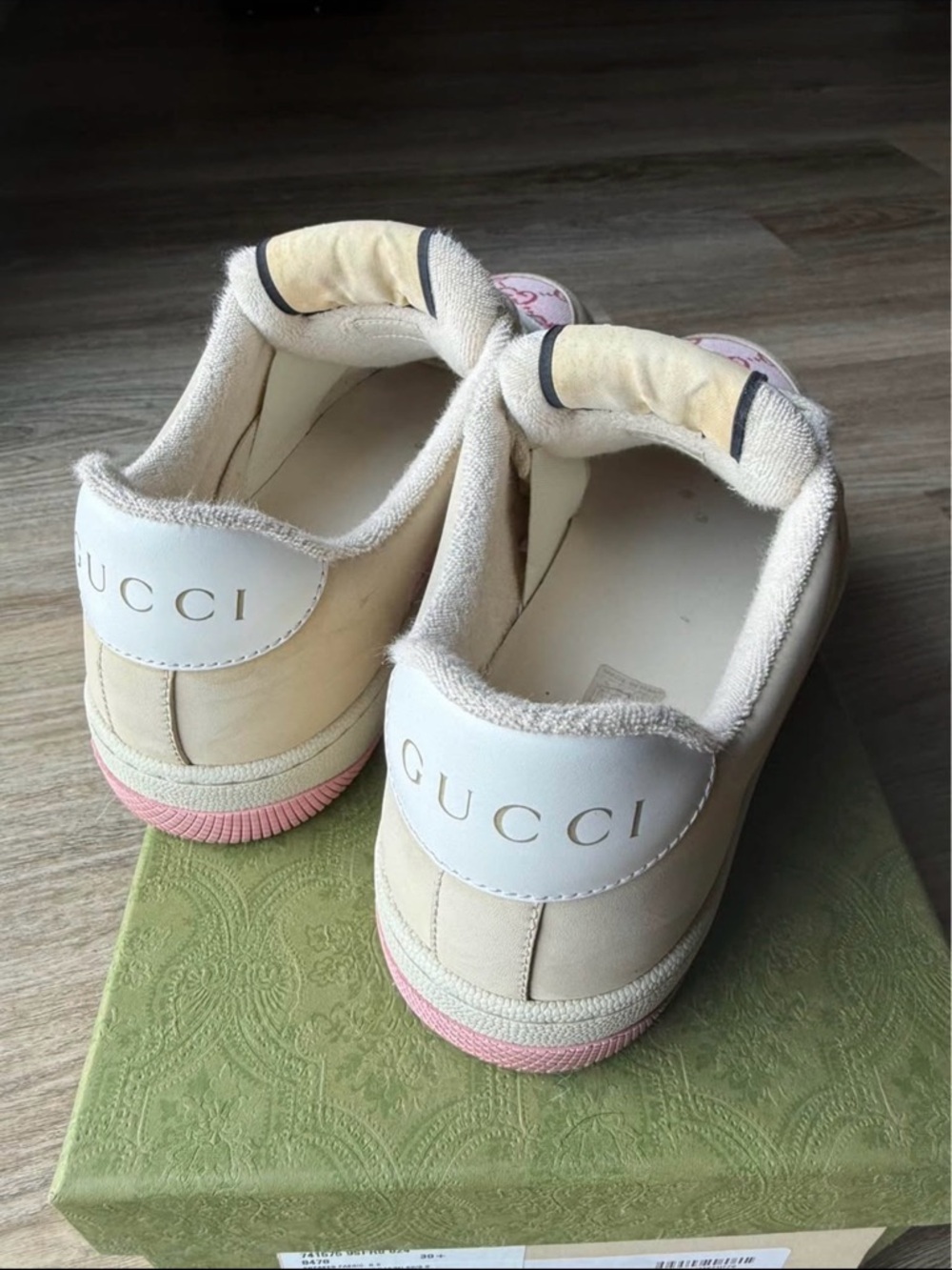 Gucci Cream, Pink & Yellow Low-Top Sneakers - Picture 3 of 5